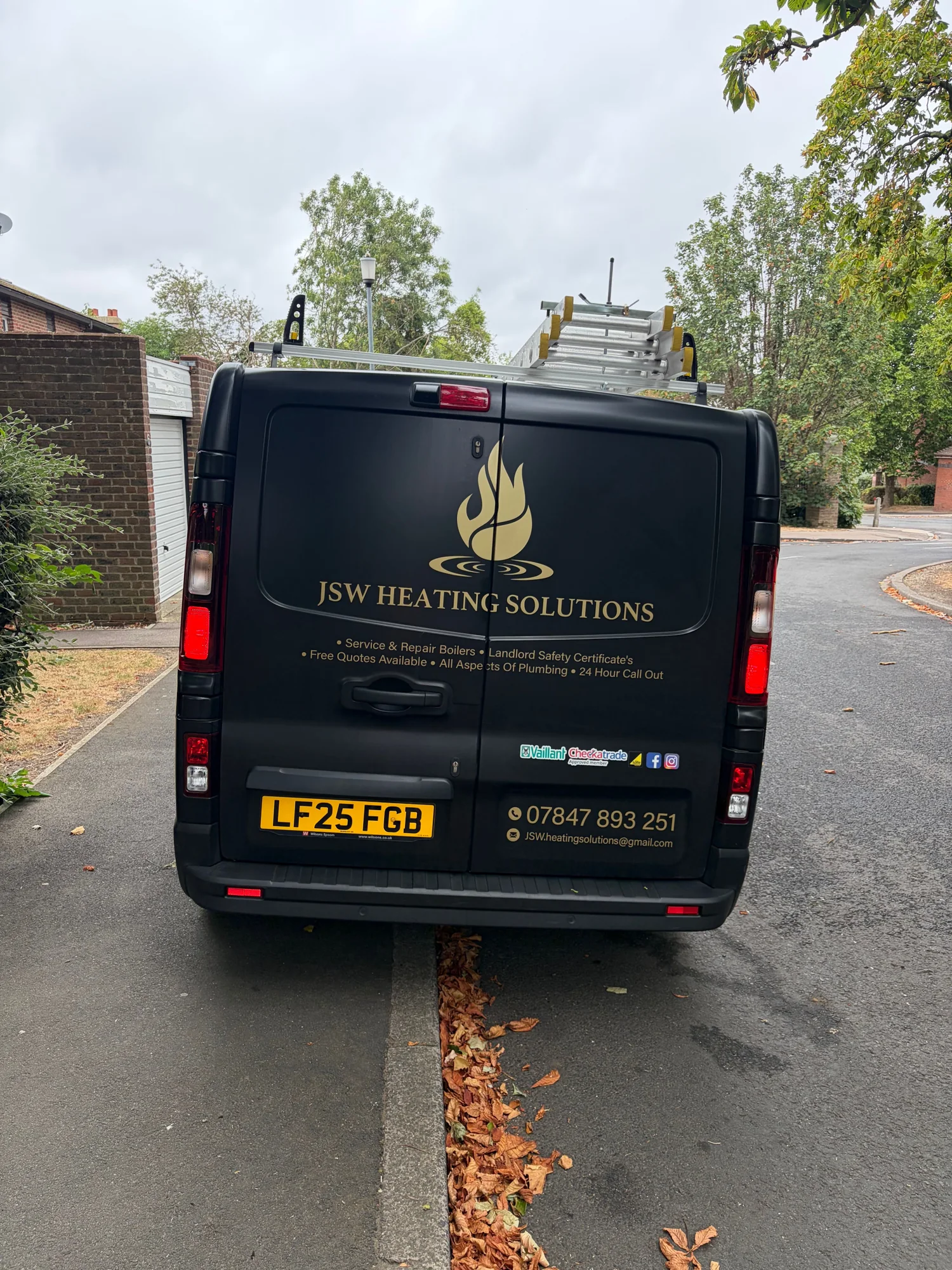JSW Heating Solutions van, available for 24 hour emergency call outs across Surrey